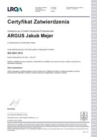 Certyfikat zatwierdzenia Systemu Zarządzania Jakością